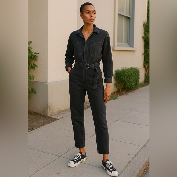 AG Adriano Goldschmied Ryleigh Utility Denim Jumpsuit — Sulfur Black Size S NWT - Picture 1 of 14